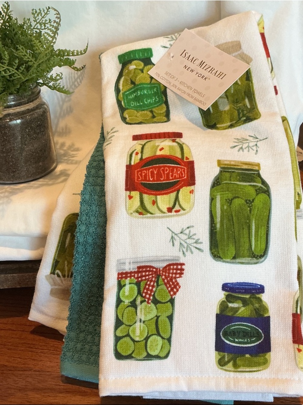 Isaac Mizrahi Pickle Inspired Kitchen Towels featuring crab- Set of 3